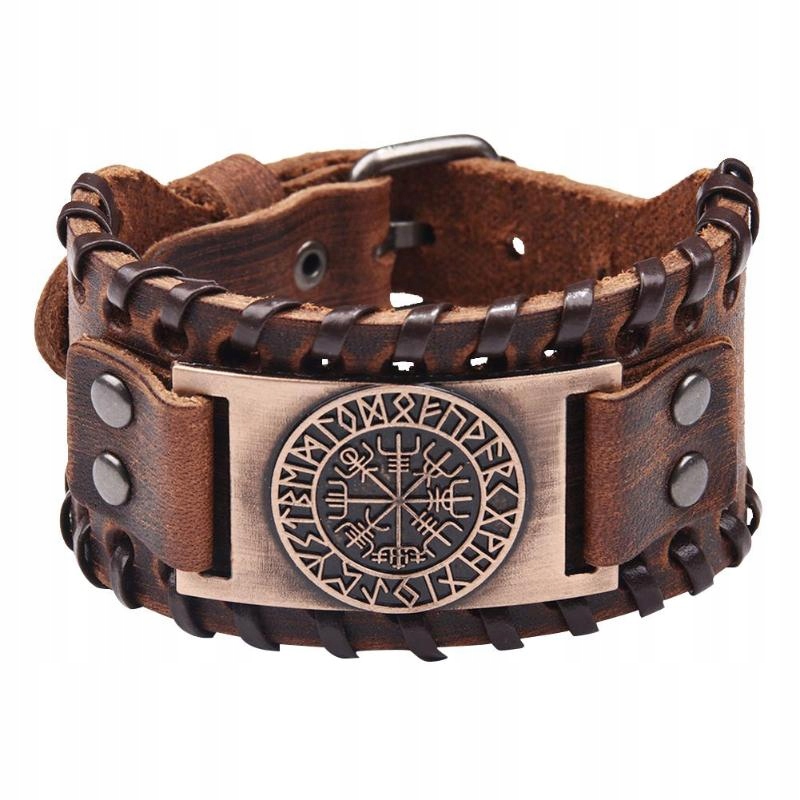 

Brązowa Nordycka Bransoleta Skórzana Vegvisir