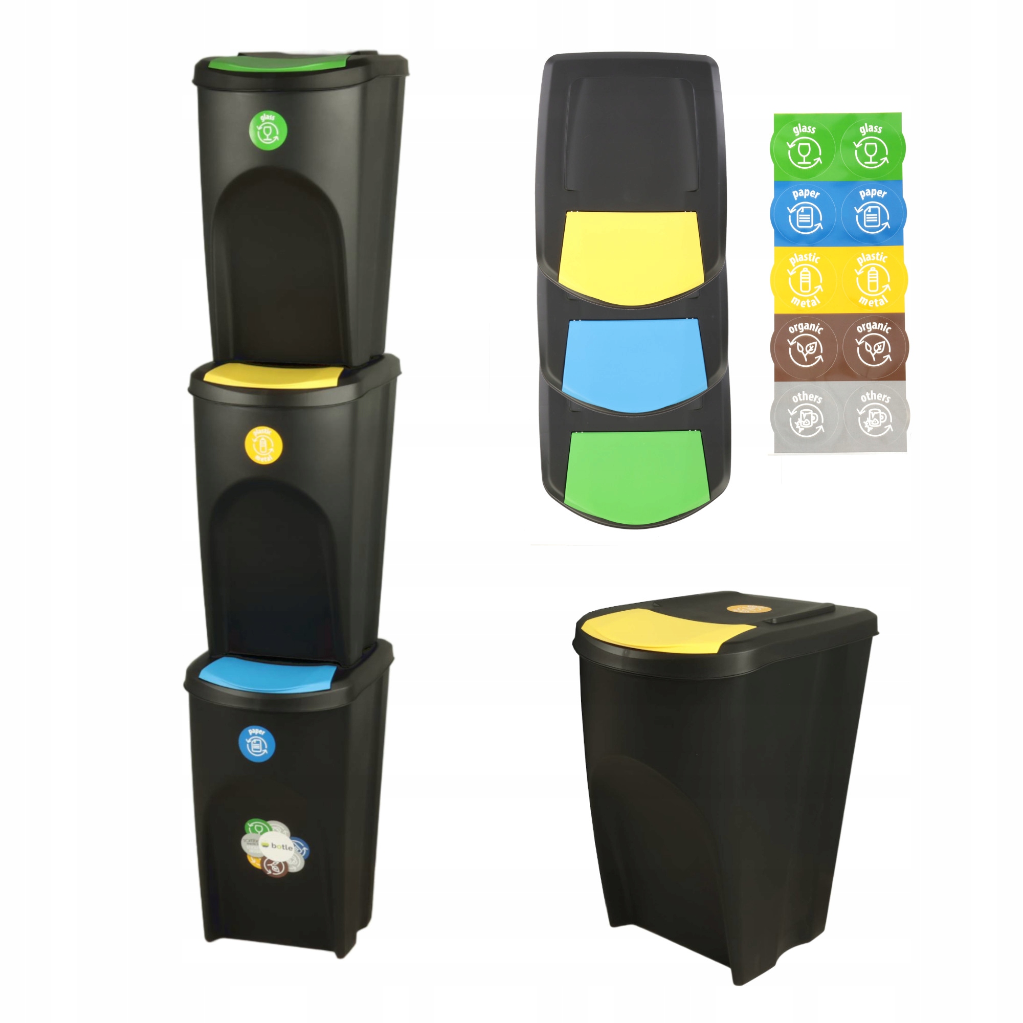 Levně Koš Na Tříděný Odpad Set 3x35 L Na Odpad Černý Barevné Žabky