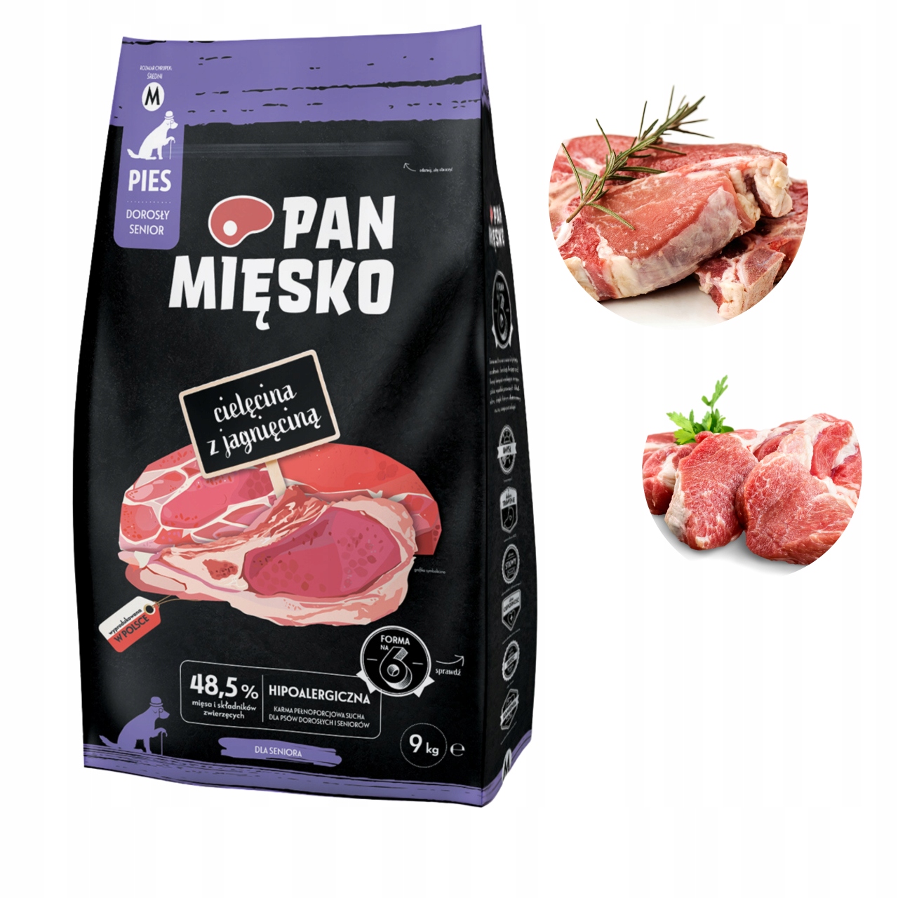 Pan Mięsko Cielęcina z jagnięciną chrupki M Senior 9 kg