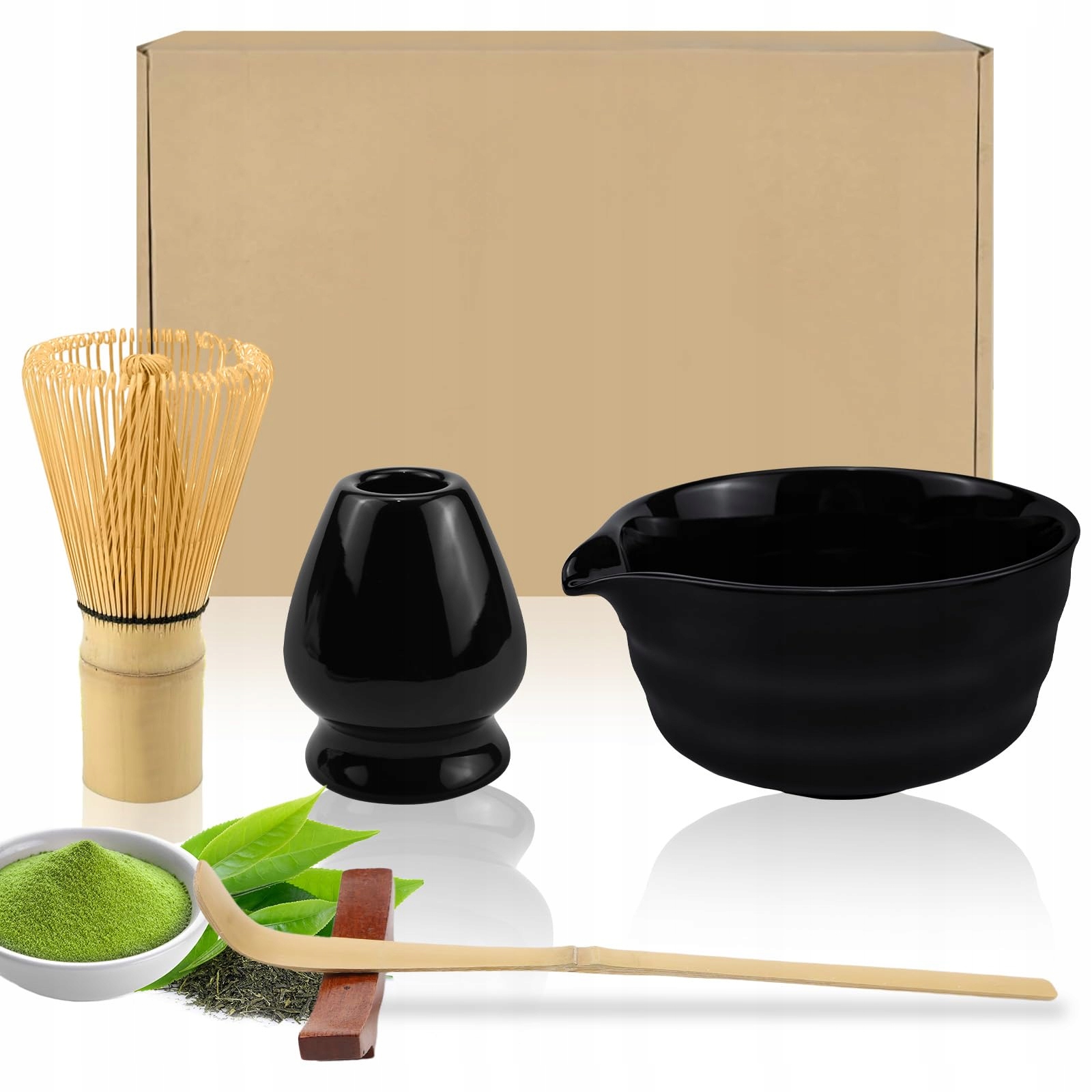 Levně Raxfekro Sada pro Matcha 5-dílná černá keramika s Chasenem a lžící