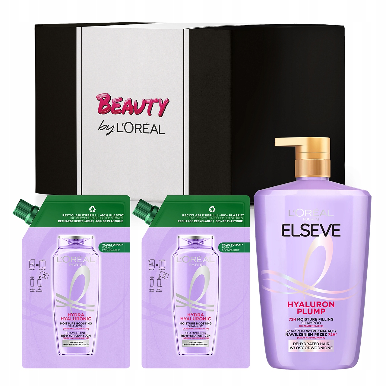 Zestaw L'Oréal Elseve Hyaluron Plump Nawilżający Szampon 1000ml 2x Refill