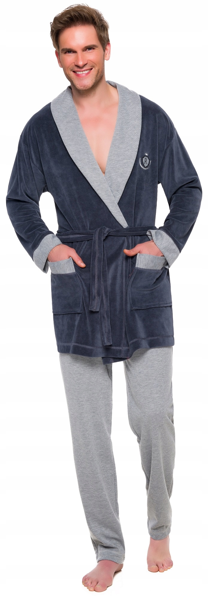 SZLAFROK MĘSKI BONŻURKA WELUR KOŁNIERZ XXL Rozmiar XXL