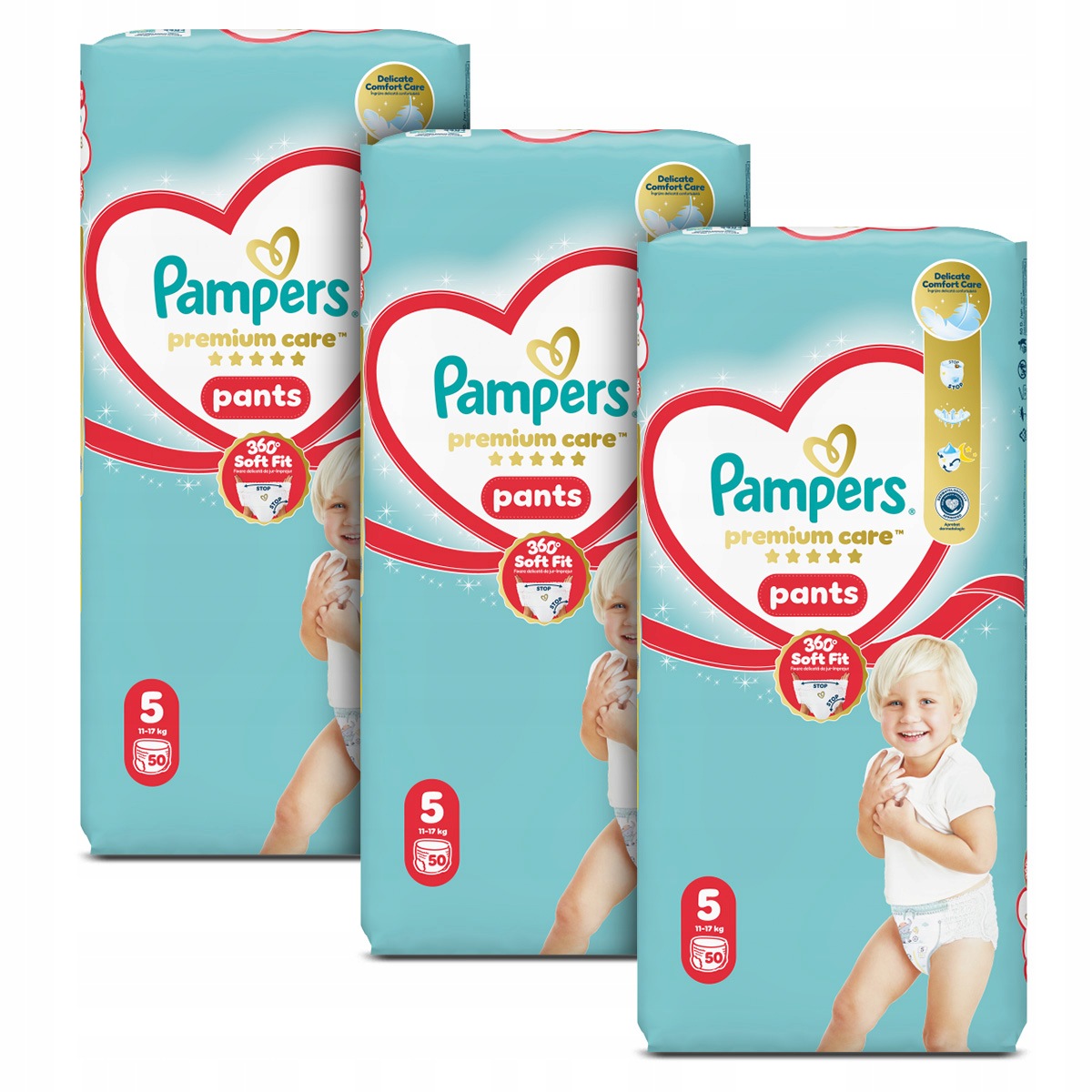 Zestaw Pampers Premium Care Pieluchomajtki Rozmiar 5, 50 szt., 11kg-17kg x4