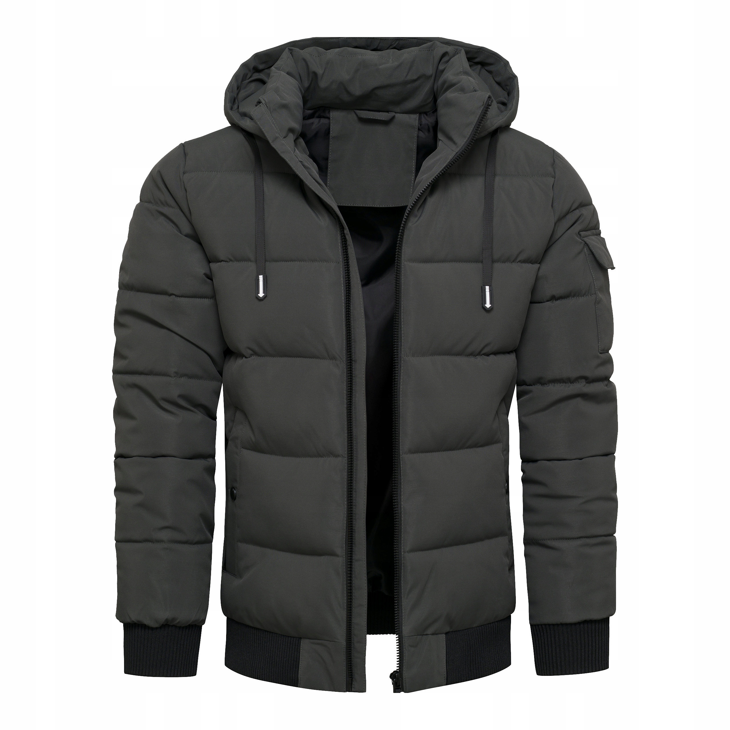 Zimní Bunda s odnímatelnou kapucí Grafitová, prošívaná, zateplená, velikost S