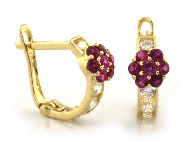 Náušnice 585 s květinou a růžovým zirkonem 1,35g efektní 14k