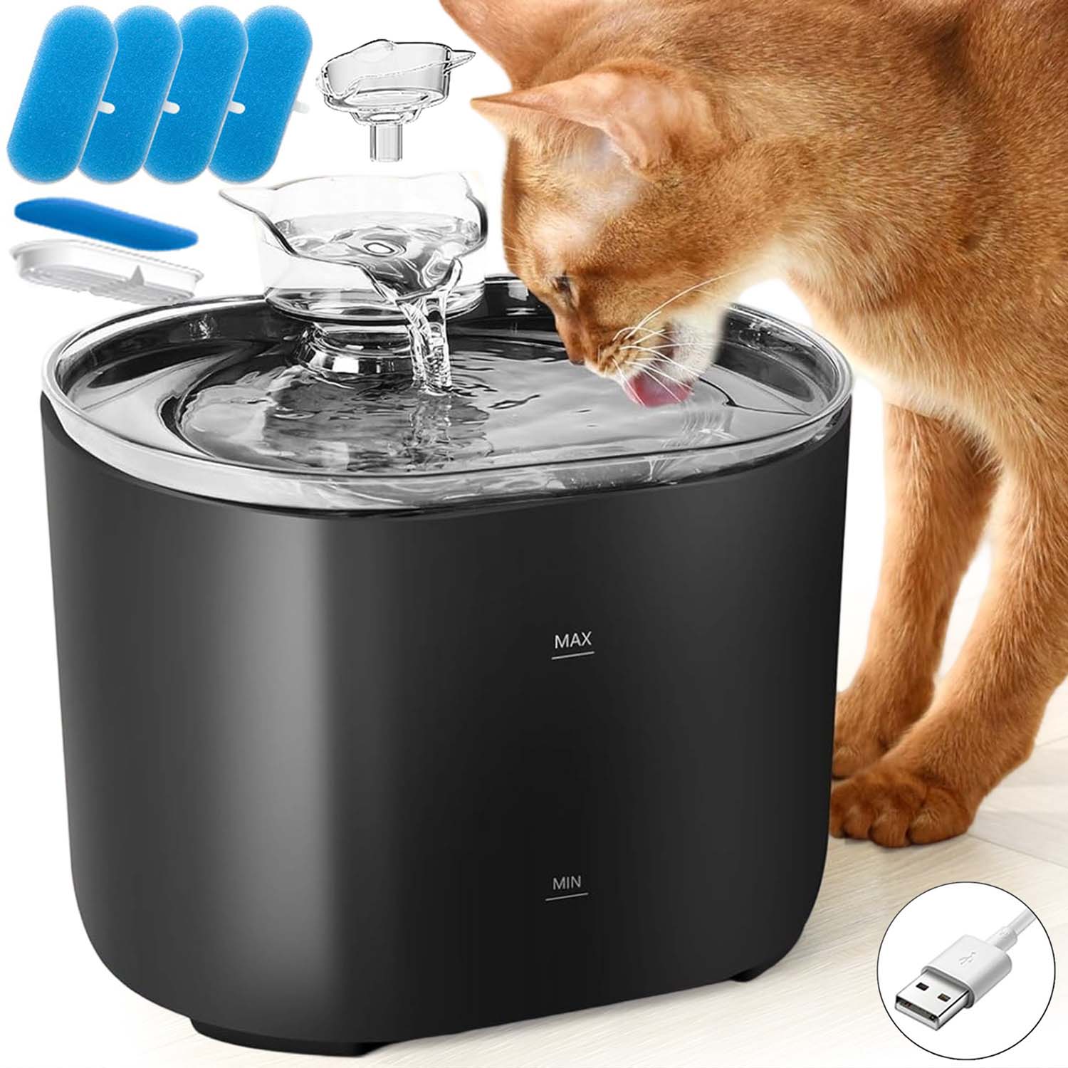 Levně Napáječka Fontána Pro Kočky Psa Automatická Napáječka 2,2L Filtr