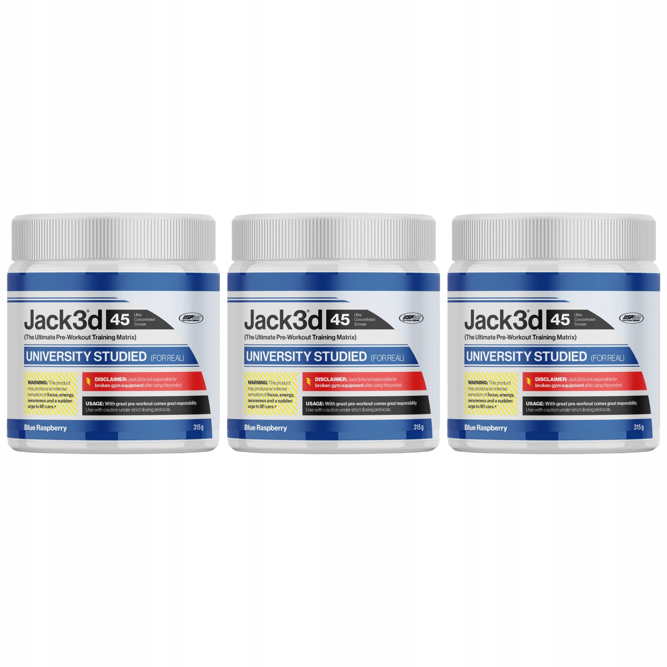 3x Předtréninková pumpa Usp Labs Jack3d 315 g Energie Kofeinová pumpa Blue Raspber