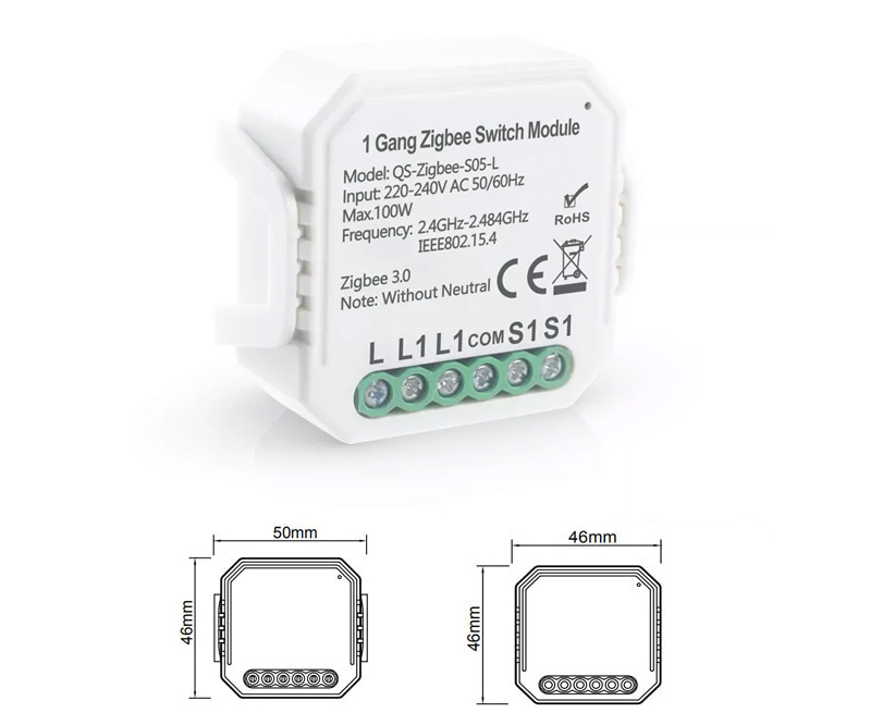 MINI Włącznik ŚWIATŁA DOPUSZKOWY 1 obwód ZIGBEE TUYA SMART HOME #bez N Kod producenta S05-L