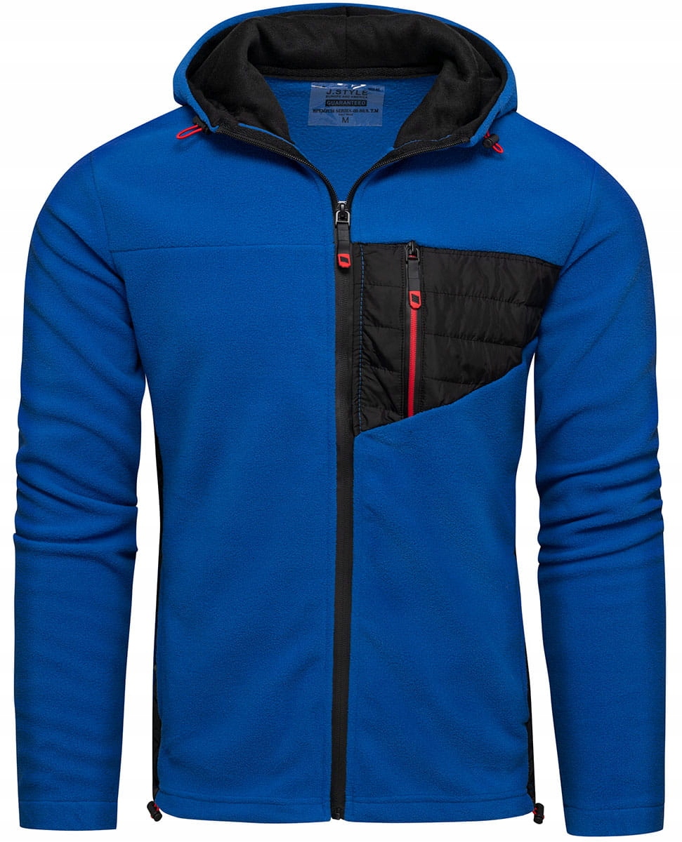 

Polar męski z kapturem na suwak niebieski - M