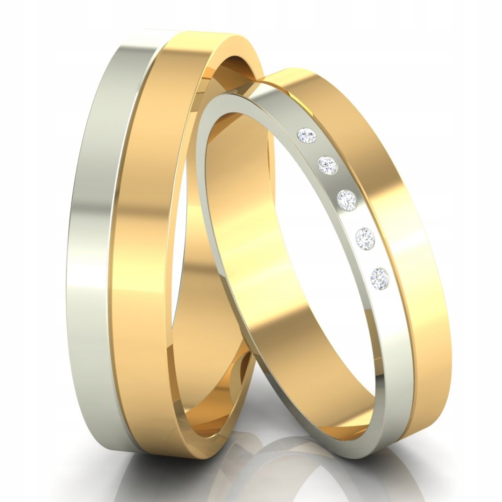 DWUKOLOROWE OBRĄCZKI ŚLUBNE Z CYRKONIAMI ZŁOTO 585