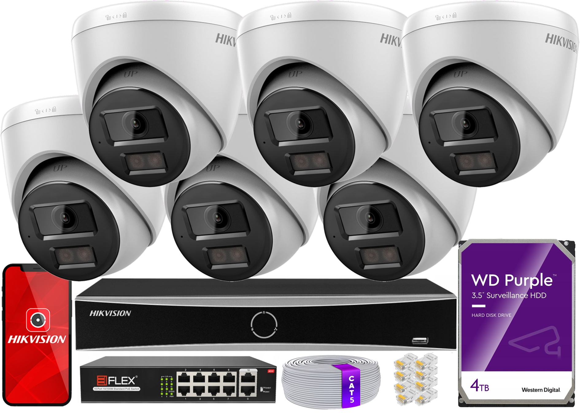 Sada na monitorovanie 6x DS-2CD1383G2-LIUF 8MPx Rekordér DS-7608NXI-K1 4TB