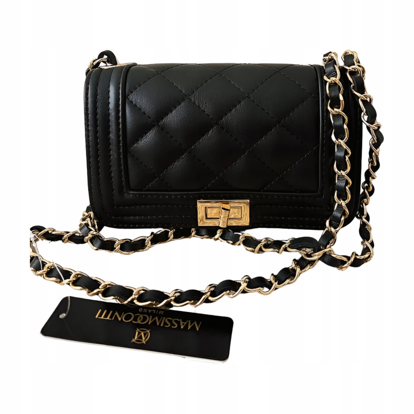 Massimo Contti kožená kabelka přes rameno černá prošívaná