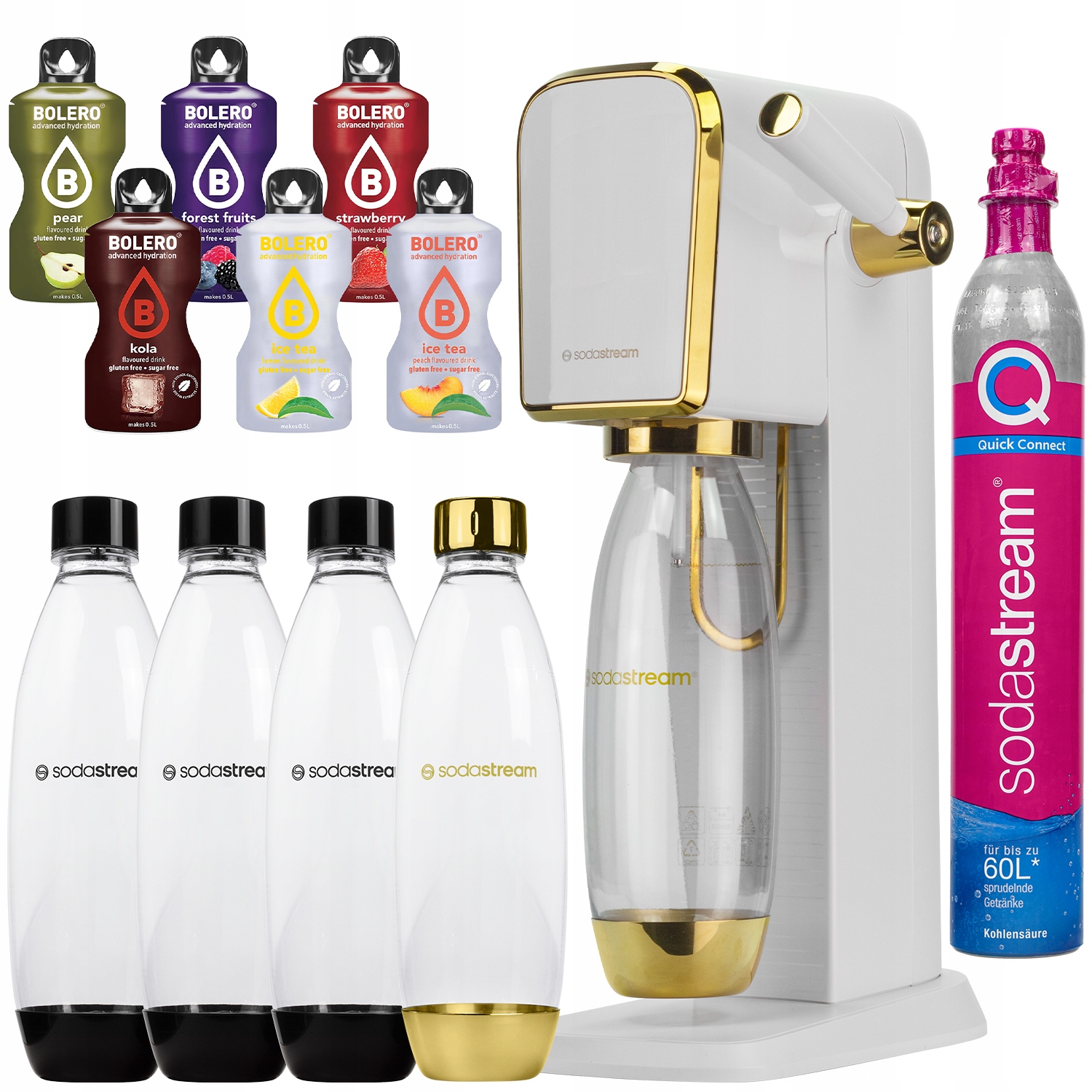 Saturátor Do Vody Sodastream Art Bielo-zlatý 4 Fľaše Vrecúška Sada