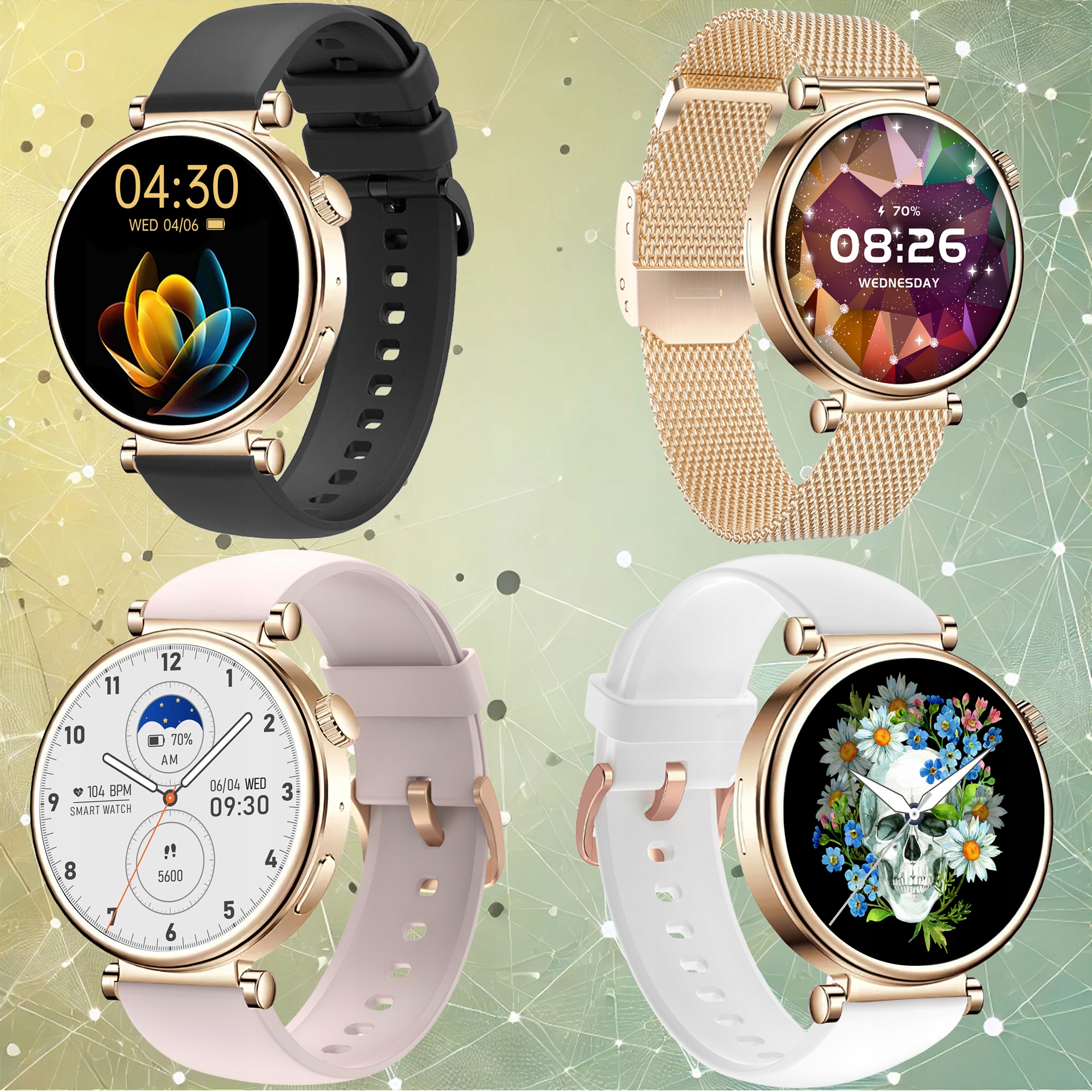 SMARTWATCH ZEGAREK DAMSKI OLED MENU PL ROZMOWY POWIADOMIENIA SPORT 4 PASKI Kompatybilność systemowa Android iOS Windows Phone