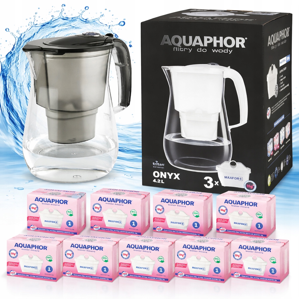 Dzbanek filtrujący do wody Aquaphor Onyx Czarny 4.2 l +9 Wkładów Mg Maxfor