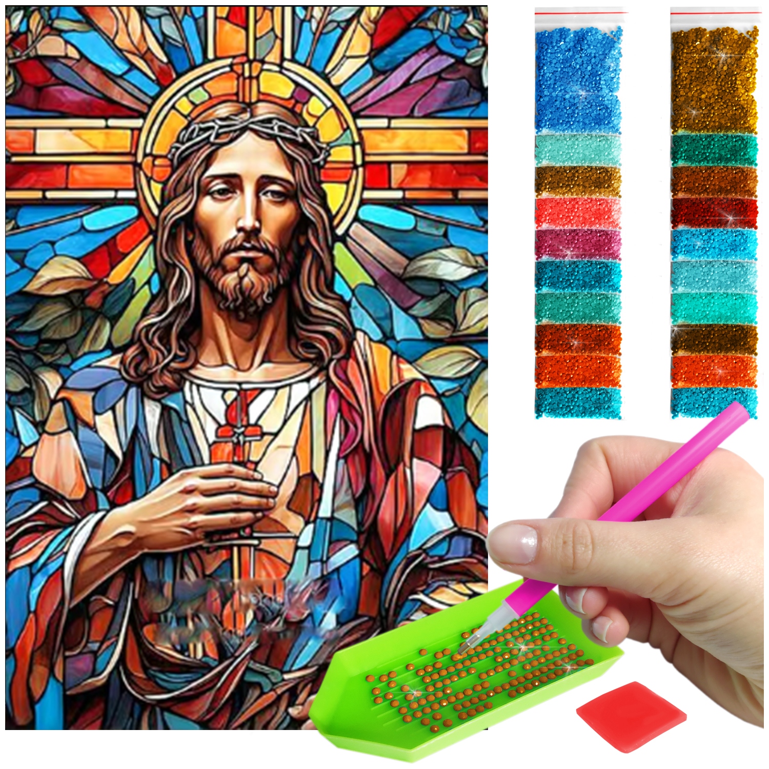 Diamantová Výšivka Diamond Painting Mozaika Ježíš Kristus v vitráži sada