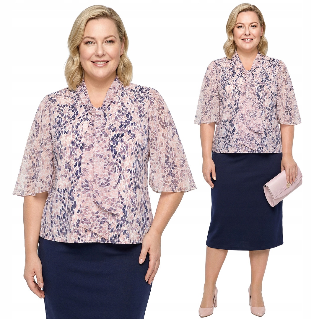 Košile se zavazováním, růžový vzor plus size, velikost 56