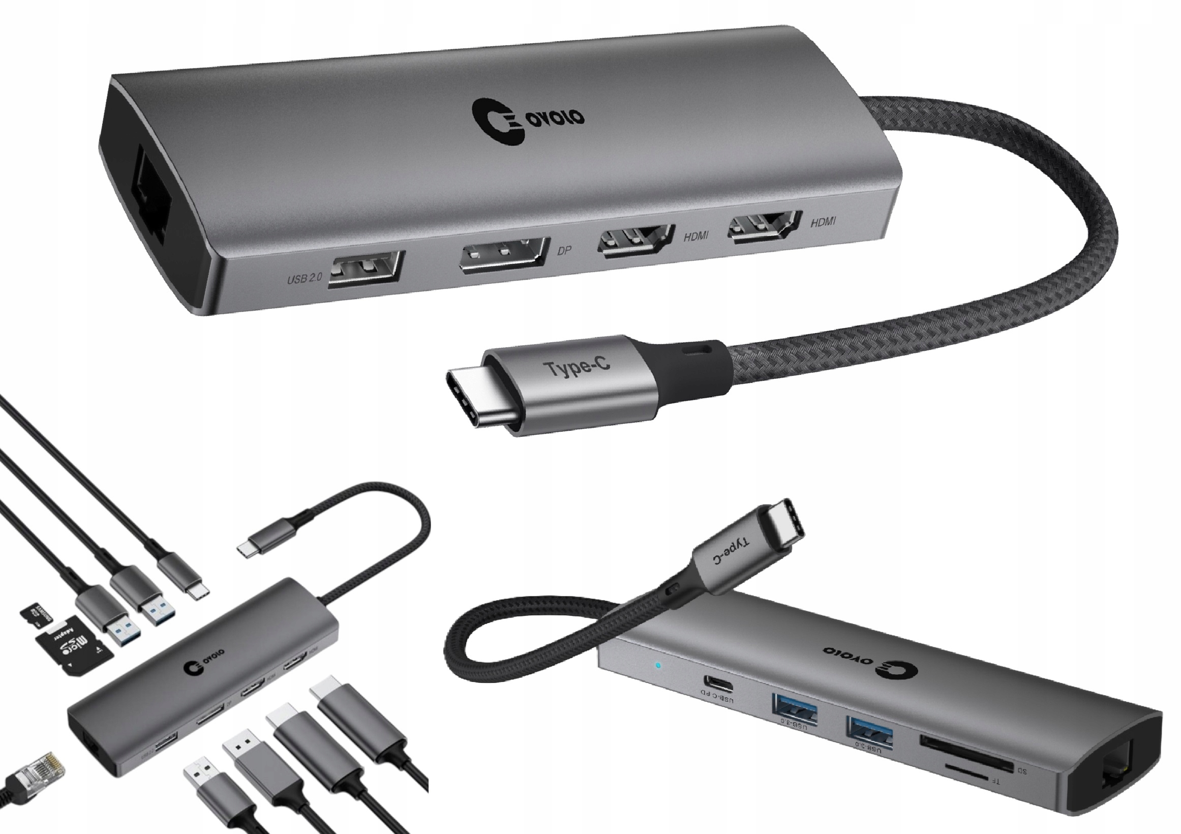 Hub pro dva monitory, Usb-c, 2xHDMI, 4K Lan, DisplayPort, pro notebooky Dream Machines