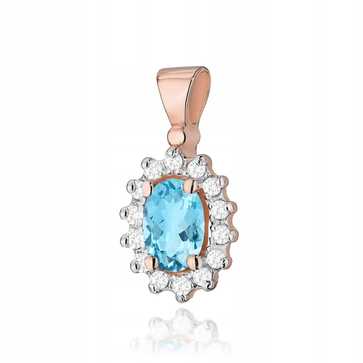 Přívěsek z růžového zlata 585 markýza topaz modrý 1 g s brilianty