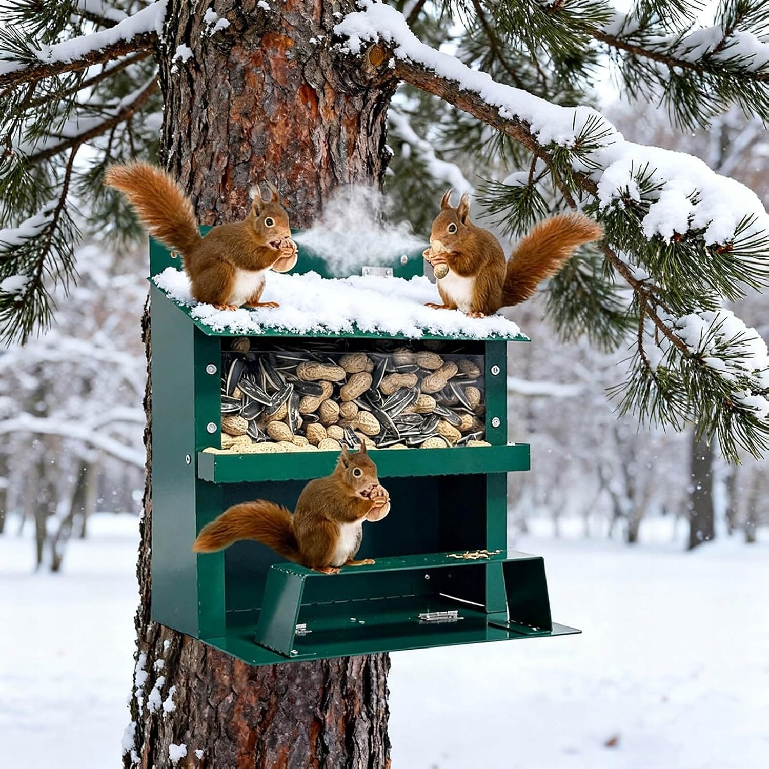 Levně Krmítko Pro Veverky Velké Odolné 22.5×18.5×23 cm Zelené