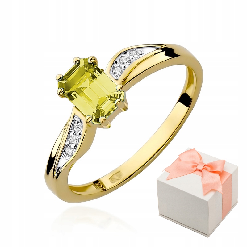 Zlatý Prstýnek 585 s citrínem a diamanty, elegantní Dárek , velikost 12