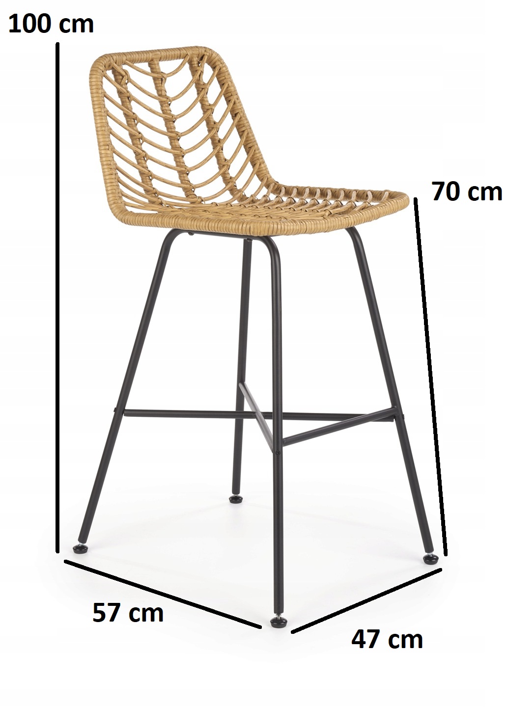 Барный стул из натурального ротанга Н-97.Ширина мебели 47 см.