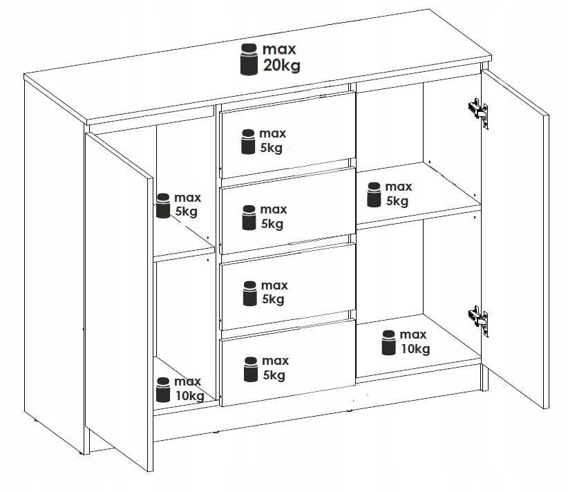 KOMODA 120CM 2 DRZWI 4 SZUFLADY GRAFIT DĄB WOTAN Kolekcja SARA