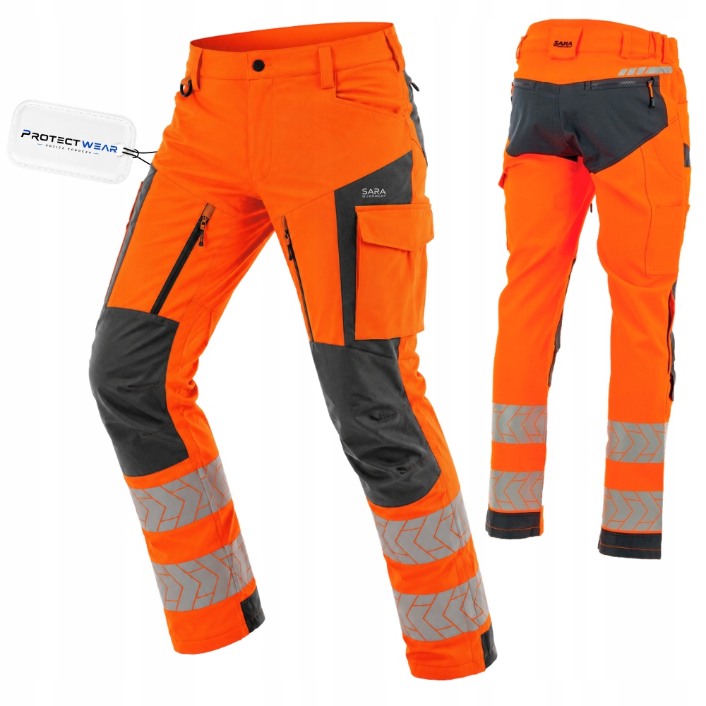 Reflexní pracovní kalhoty Elastické stretchové, výstražné, třída 2 Bozp 62