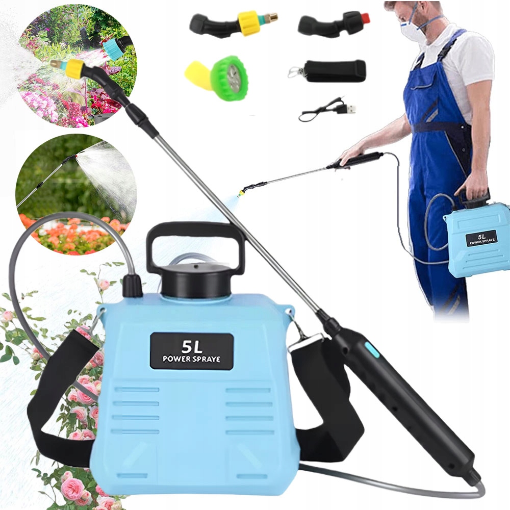 Opryskiwacz Ogrodowy Akumulatorowy Plecakowy 5L Zestaw 3 Dysze Lanca