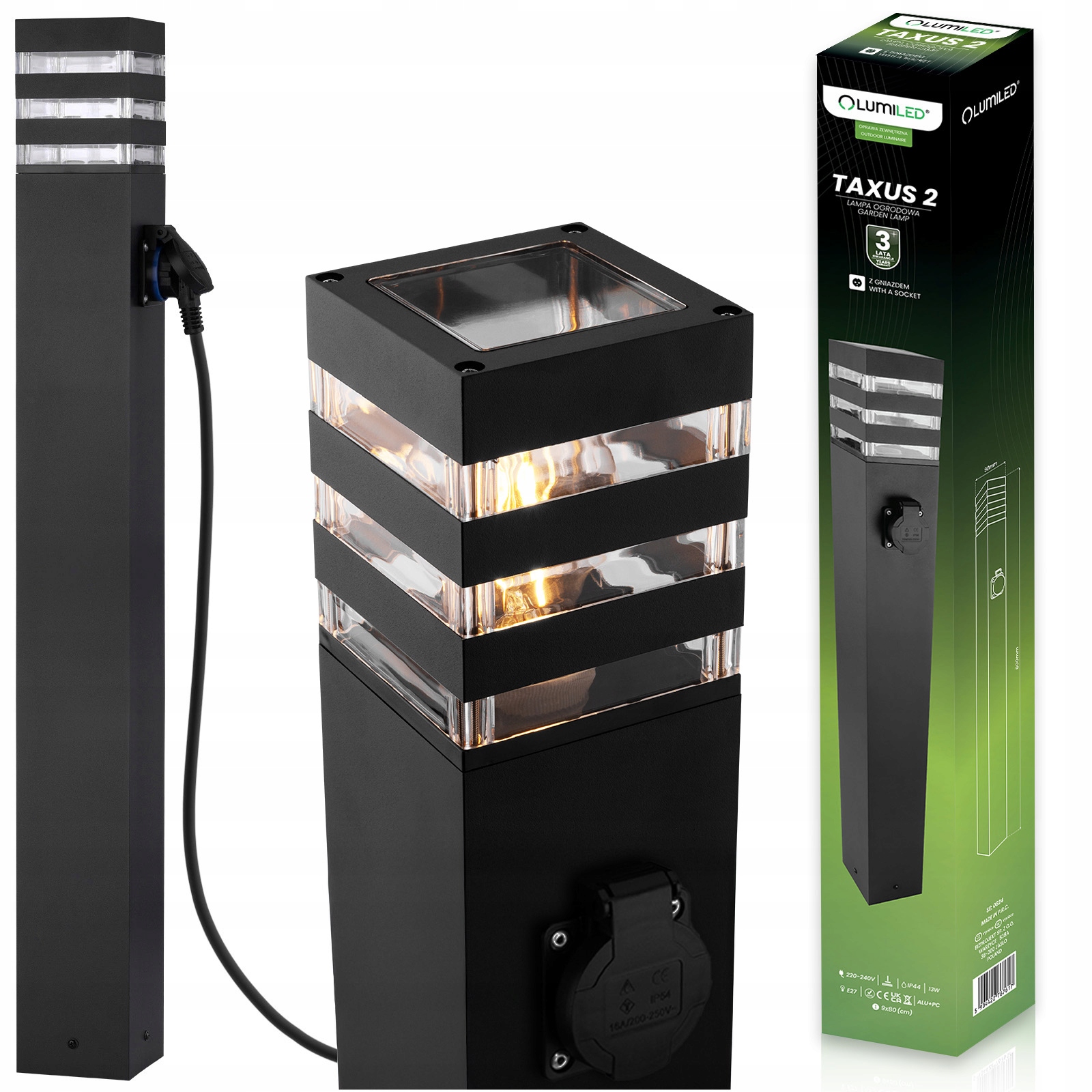 Zahradní lampa E27 Led Stojící Venkovní Sloupek 80 cm Zásuvka 230V Zahradní