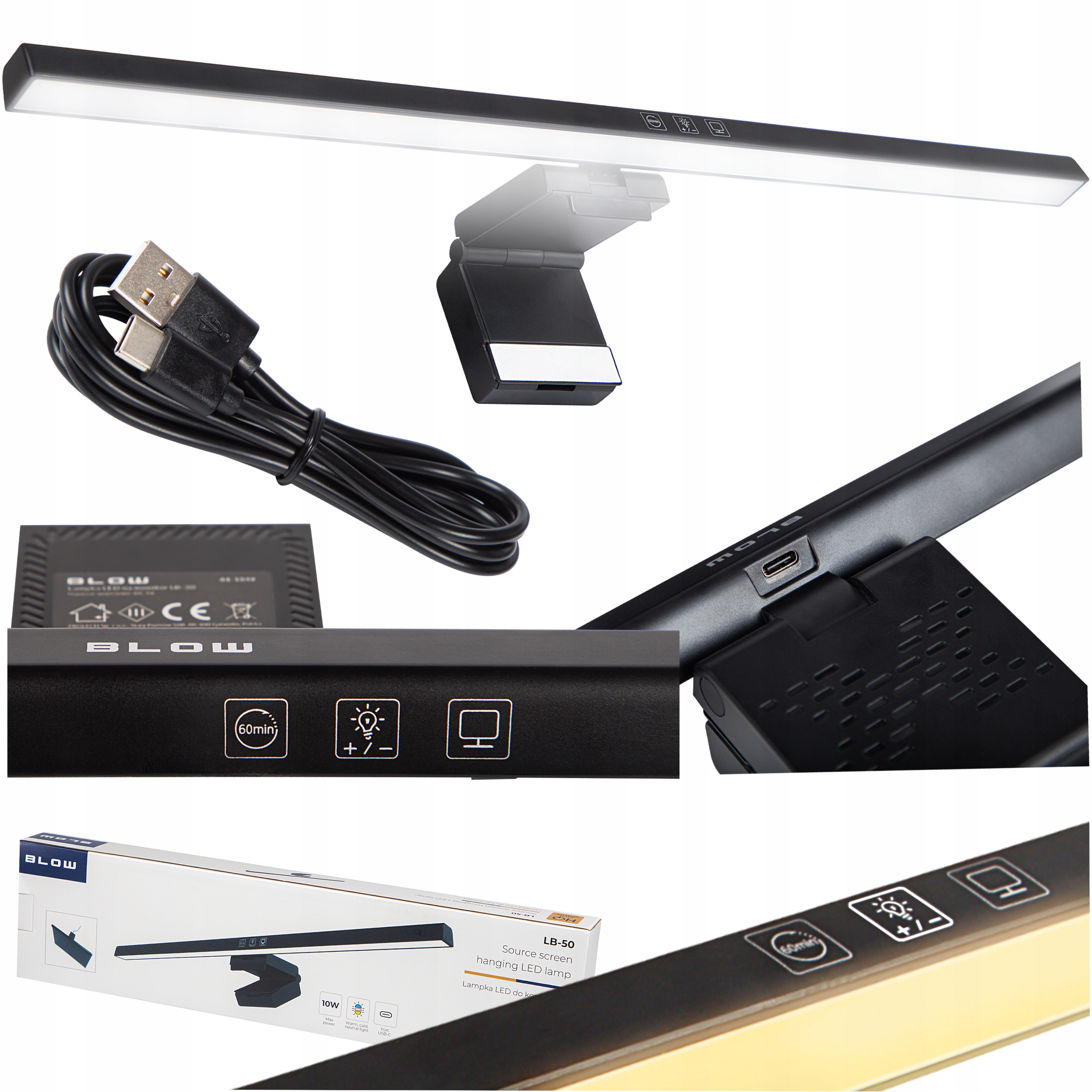 СВЕТОДИОДНЫЙ СВЕТИЛЬНИК ДЛЯ МОНИТОРА КОМПЬЮТЕРА, ПРИКРОВАТНАЯ РЕГУЛИРУЕМАЯ ПОЛОСА, МОЩНЫЙ USB-C 50 СМ