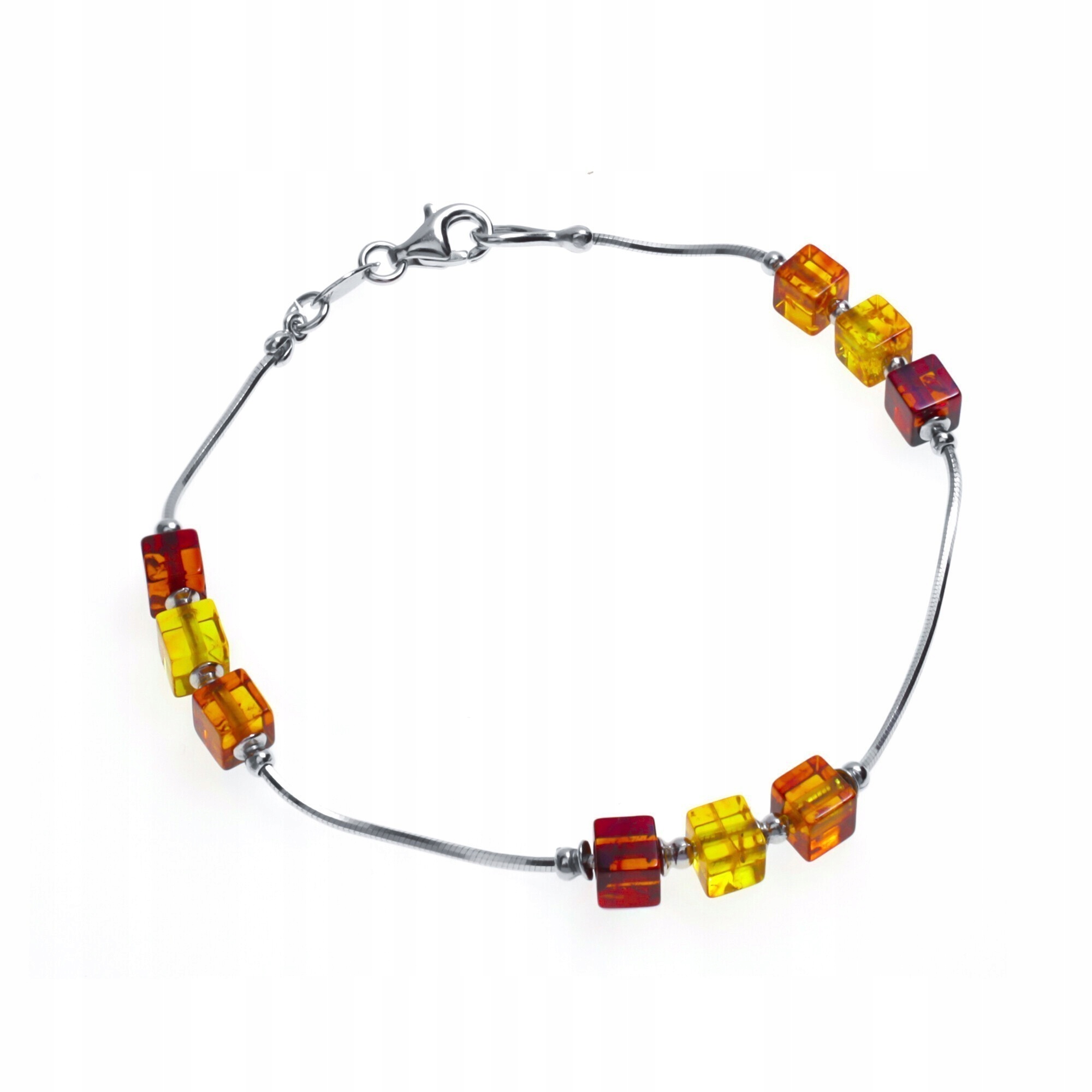 Stříbrný Náramek S Jantarovou Kostkou