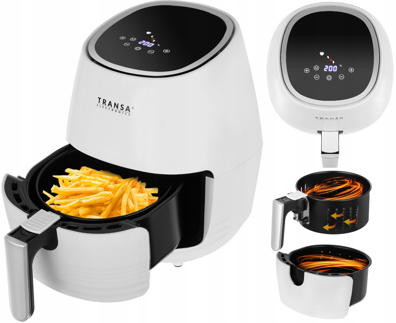 OUTLET Frytkownica beztłuszczowa Biała DOTYKOWY PANEL LED 5 PROGRAMÓW 2,5L