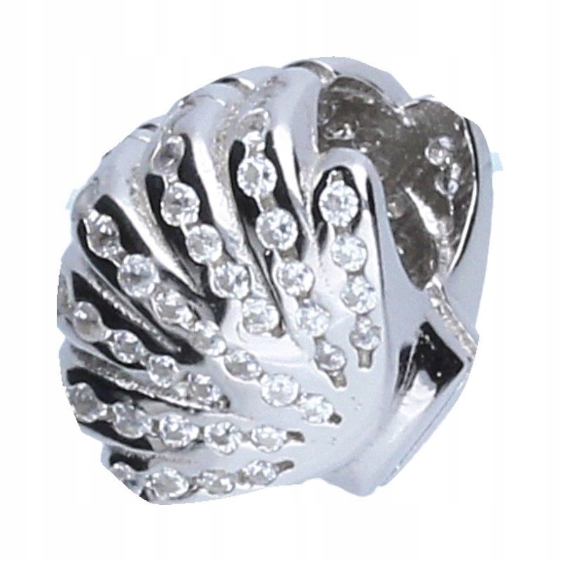 Přívěsek na náramky stříbrný 925, rhodiovaný zirkony, mušle 3 mm, 2.93 g