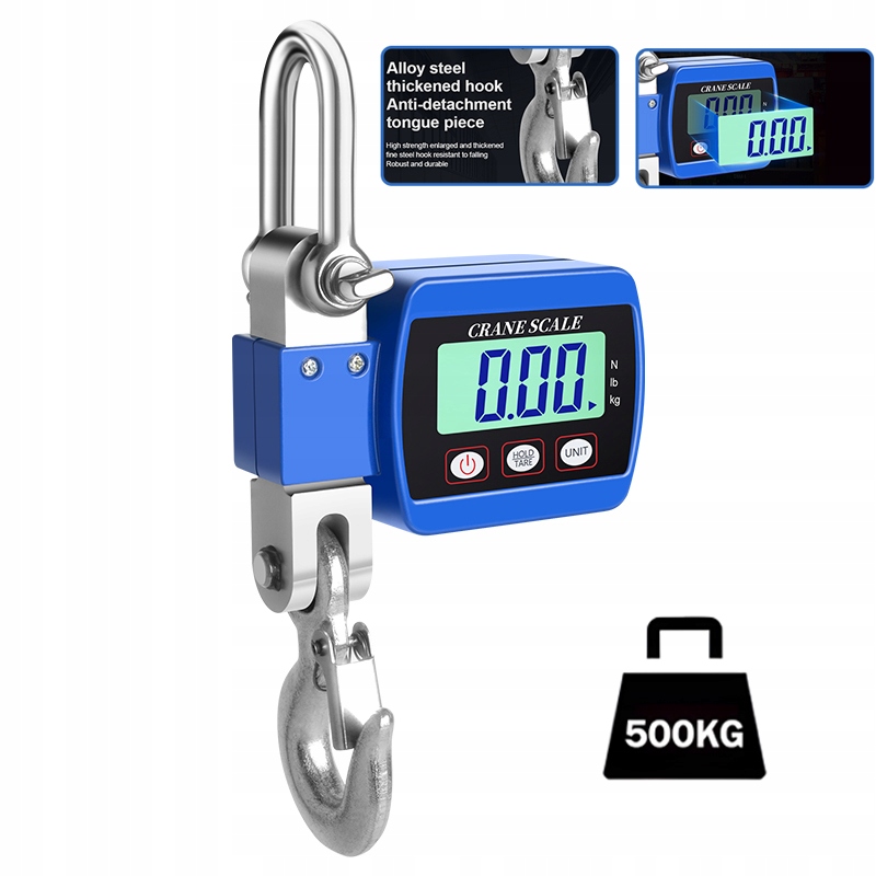 Průmyslová Zavěšená Háková Váha LCD Do 500 kg modrá