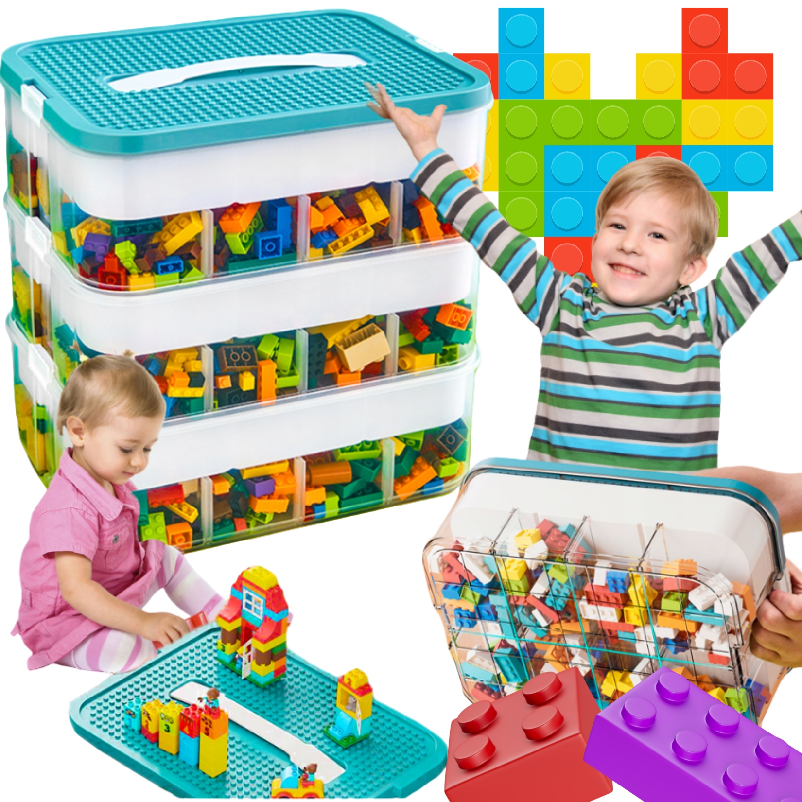 Pojemnik Na Klocki Dla Dzieci Organizer Z Przegródkami 18L