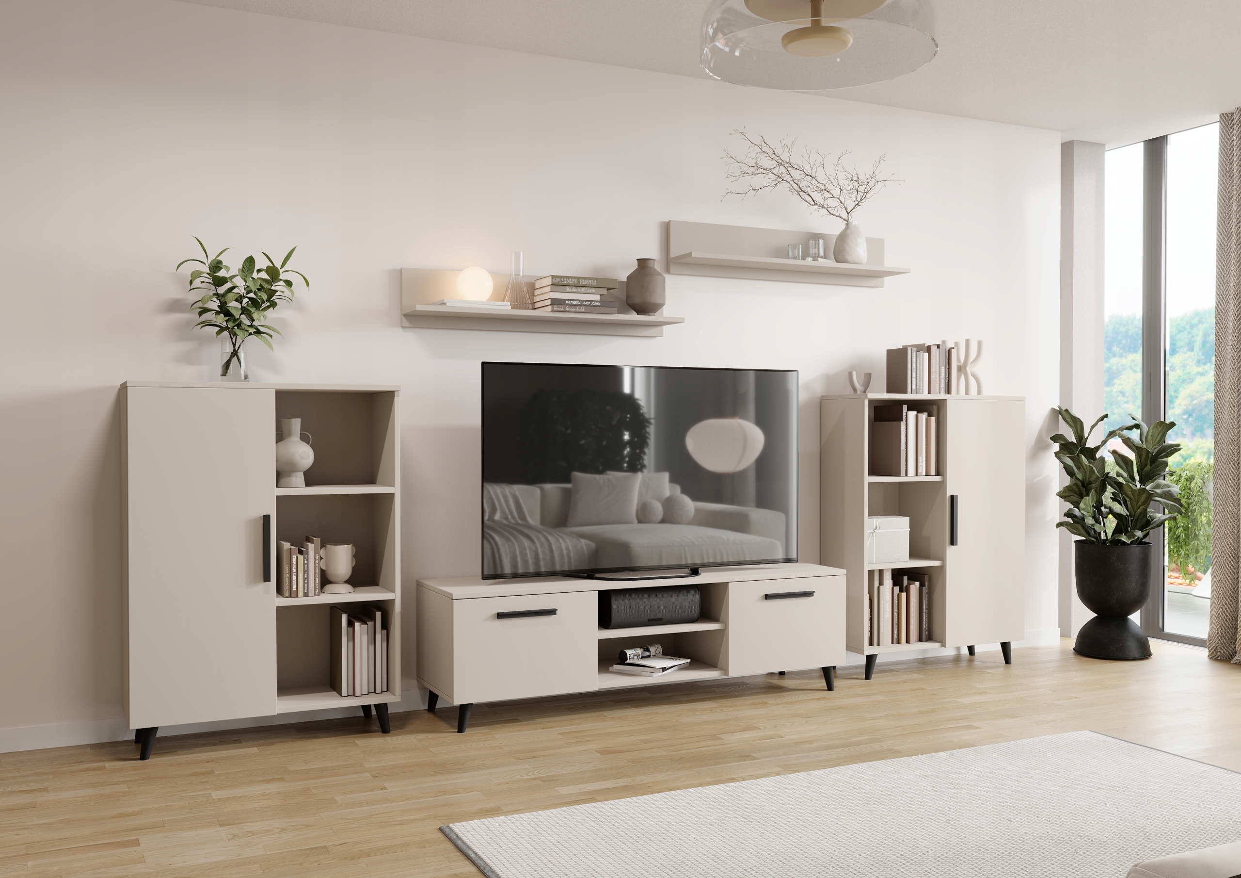 Meblościanka kaszmir czarny MEBLE zestaw mebli OSLO 2 styl skandynawski RTV Marka Per La Vita