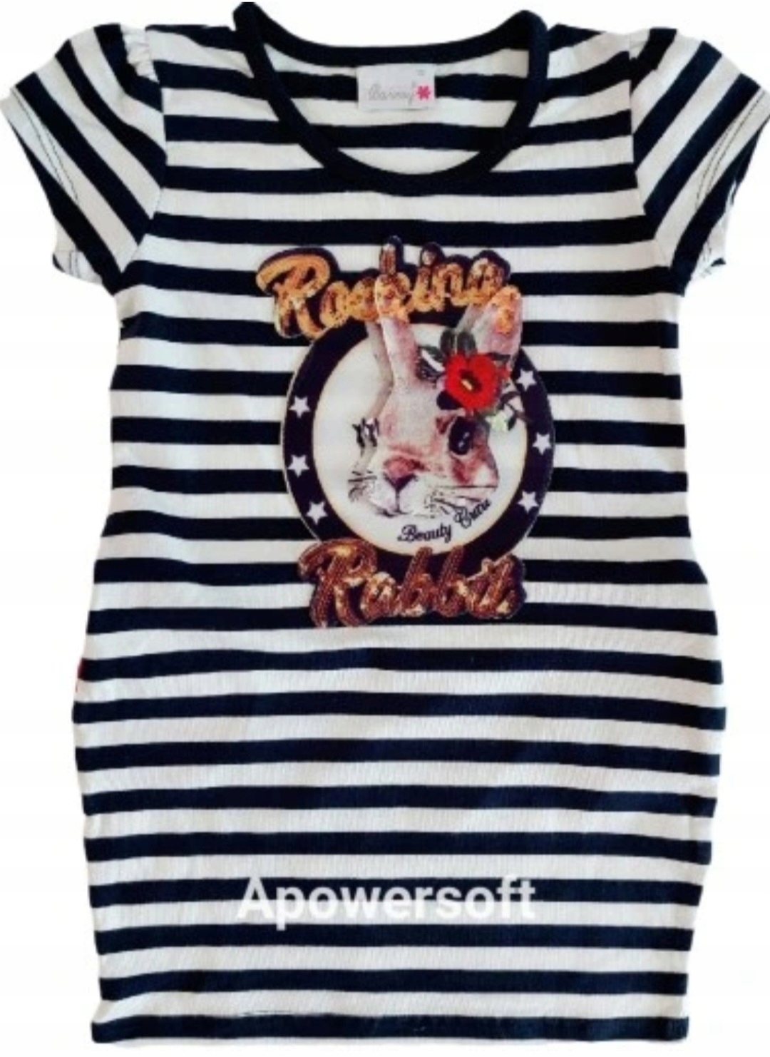 Sukienka tuba kieszenie nadruk 4D królik paski 110