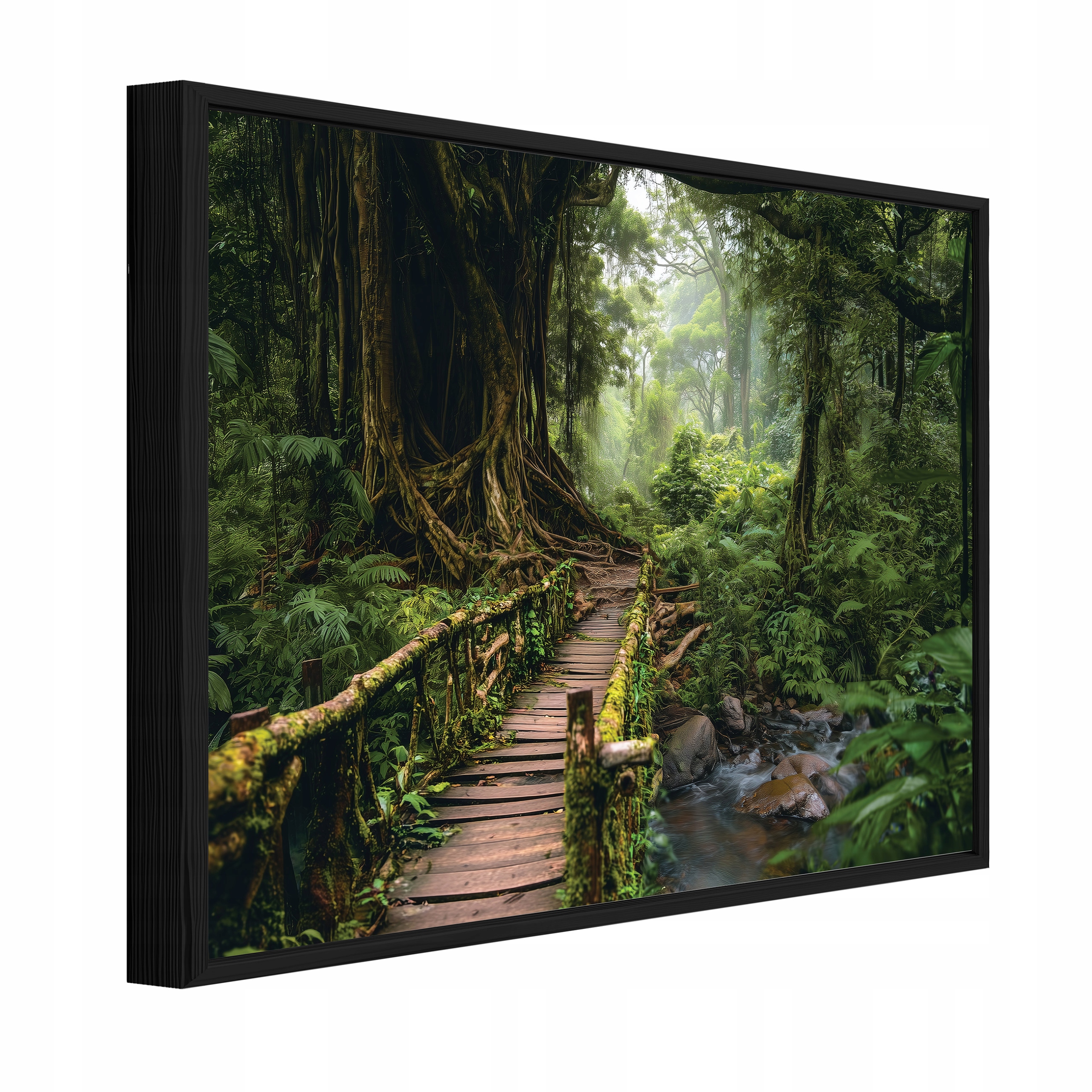Nástěnný Obraz V Rámu Dekorace Les Zelený Stromy Příroda Most 100x70