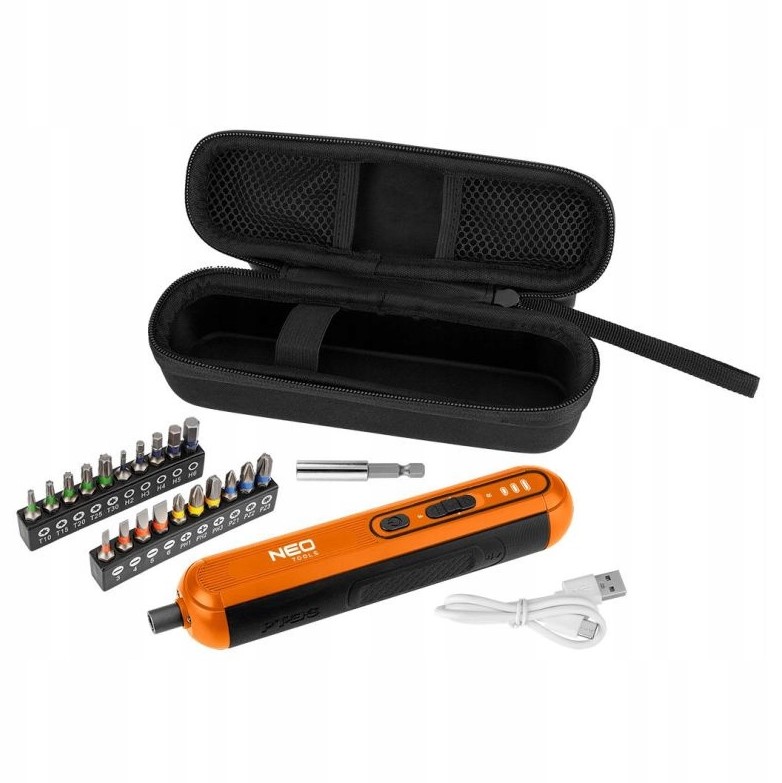 Akumulátorový šroubovák 4V 4,5 Nm 1500 mAh Li-Ion Usb-c sada bitů Neo