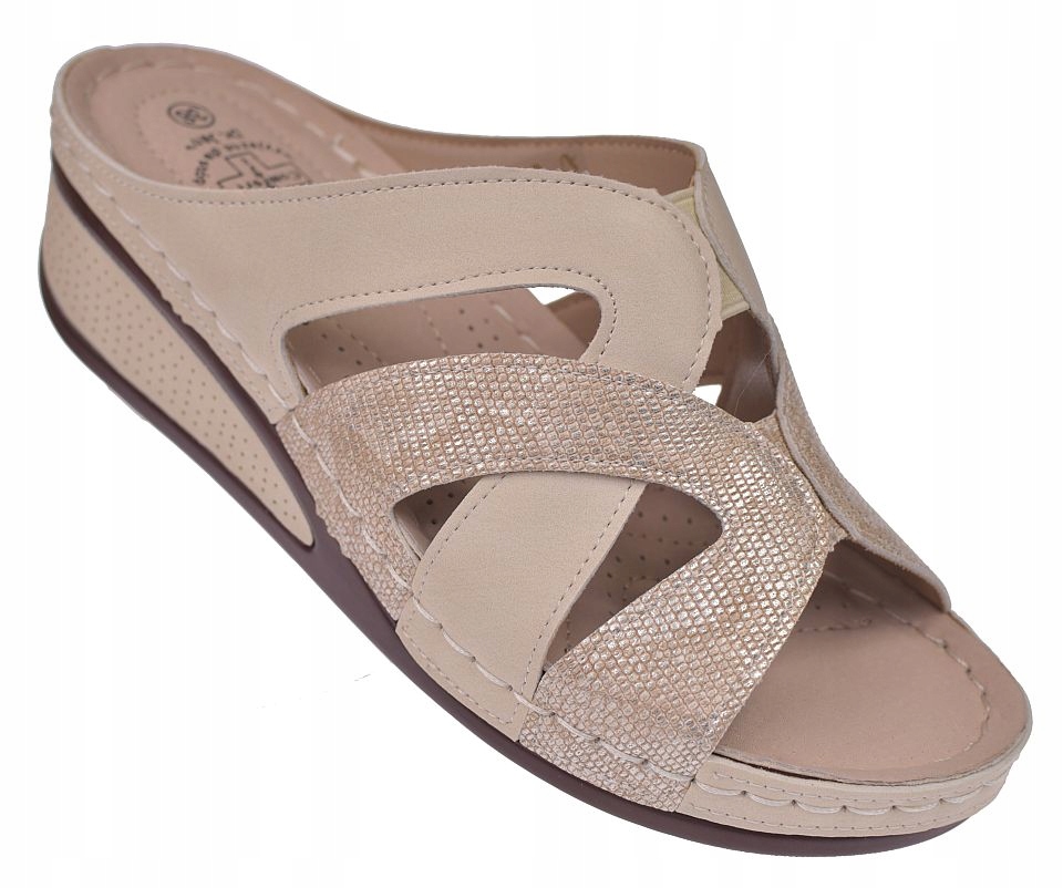 Nazouváky na koturnu Dr. Jan MD26-32 béžové s křížkem, pohodlné, vel 39