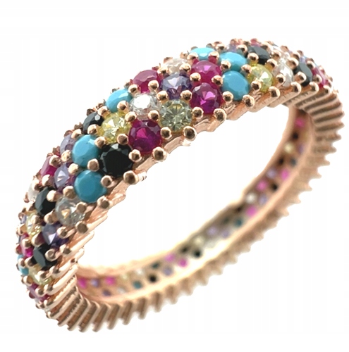 Zlatý prsten prstýnek s barevnými zirkony, ryzost 925