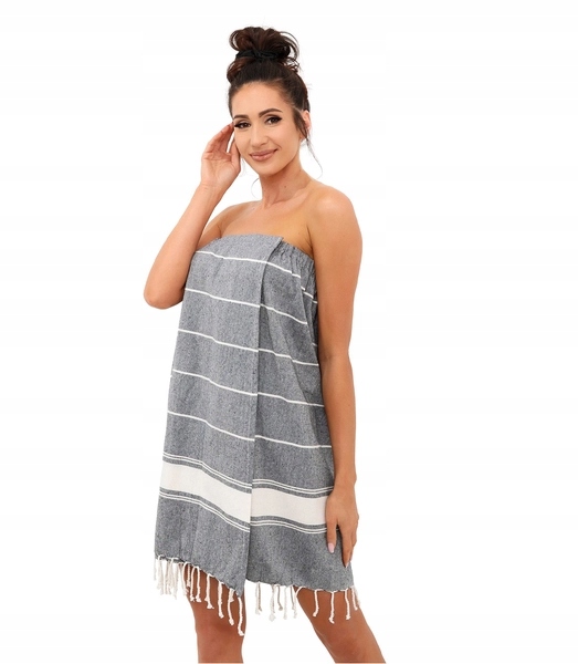 Bavlněné pareo do sauny na suchý zip s proužky unisize