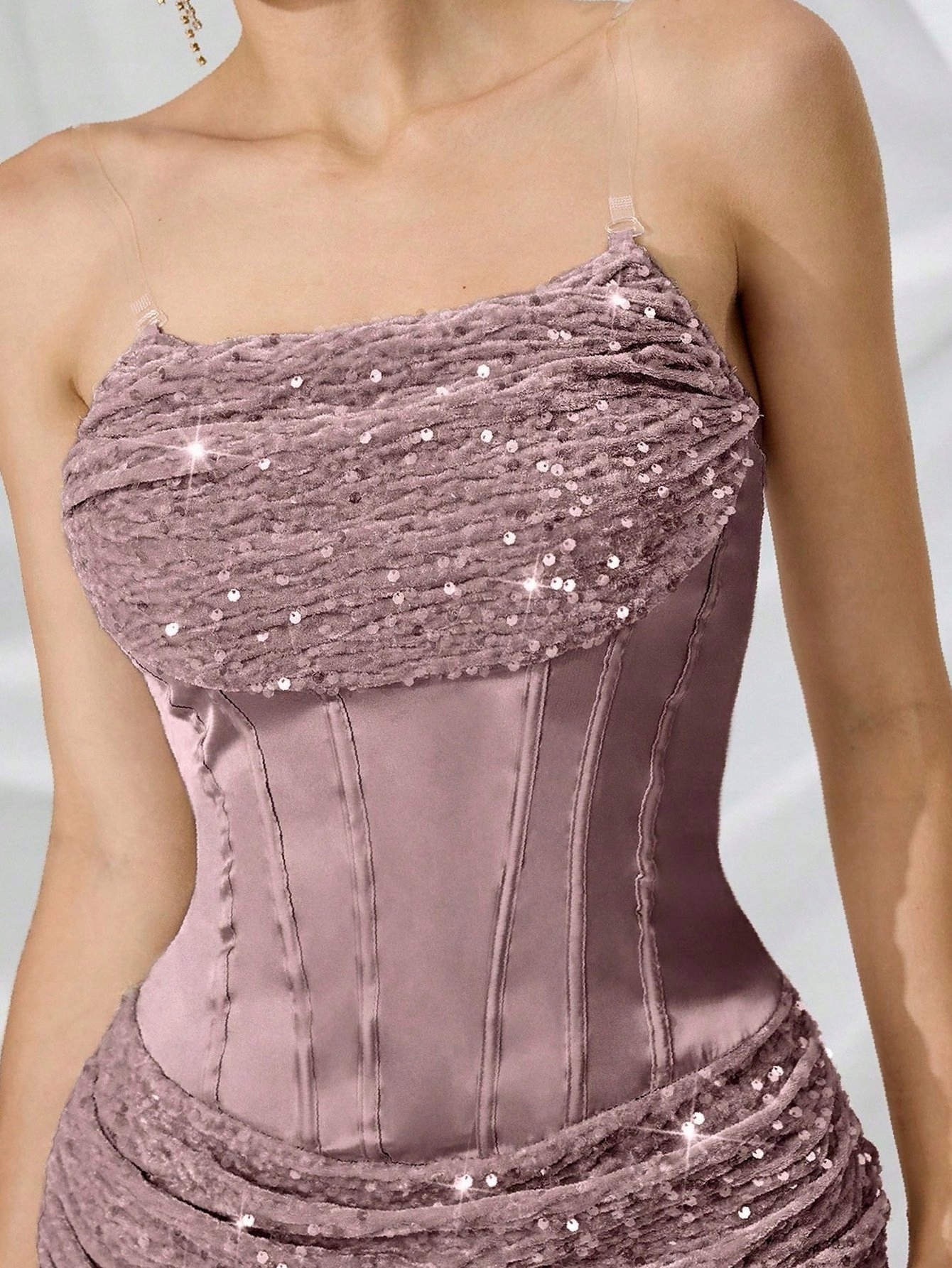 Šaty Velurová Flitrová s odhalenými rameny Krátká růžová Bodycon...