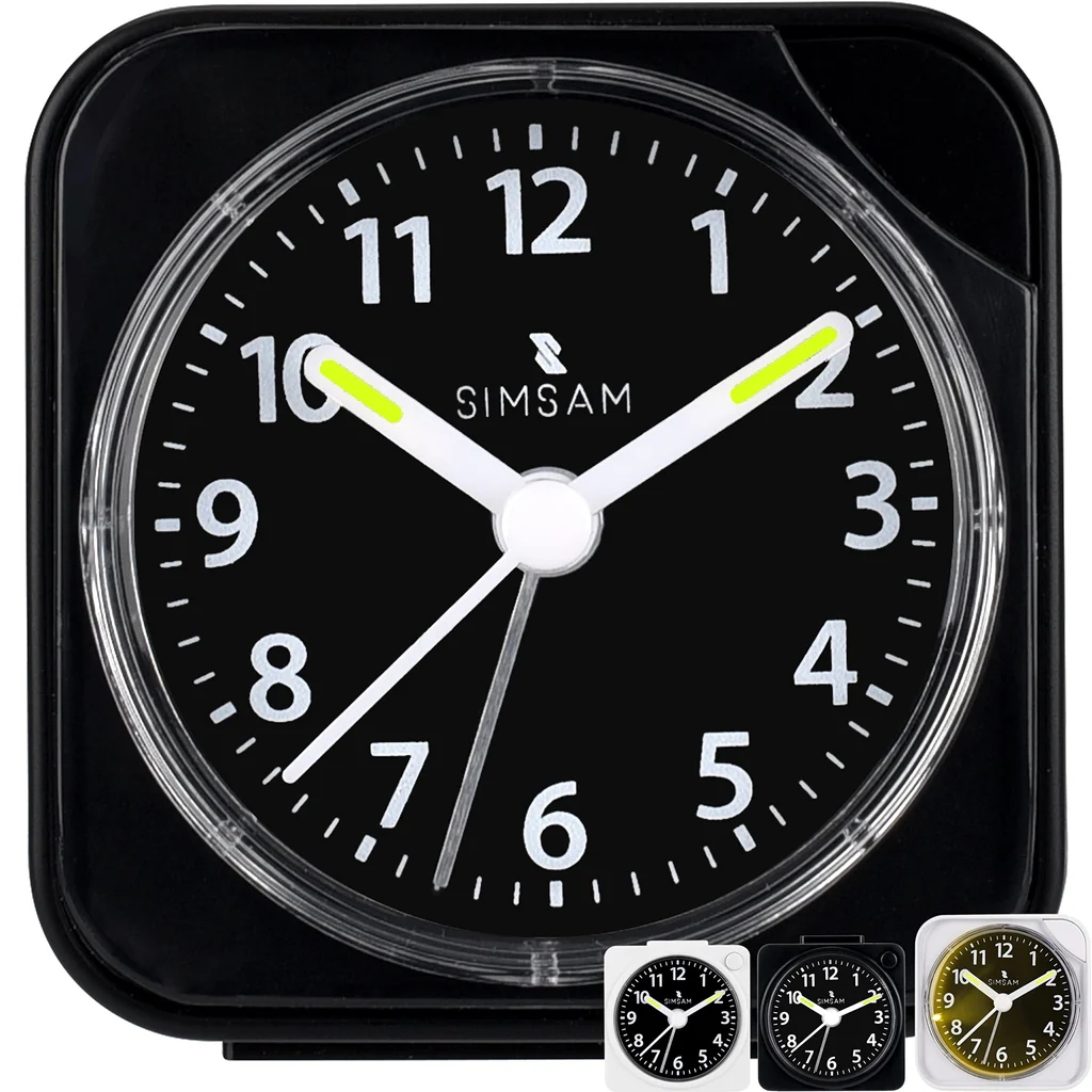 Budzik podróżny analogowy bez tykania, analogowy budzik, analogowy Czarny