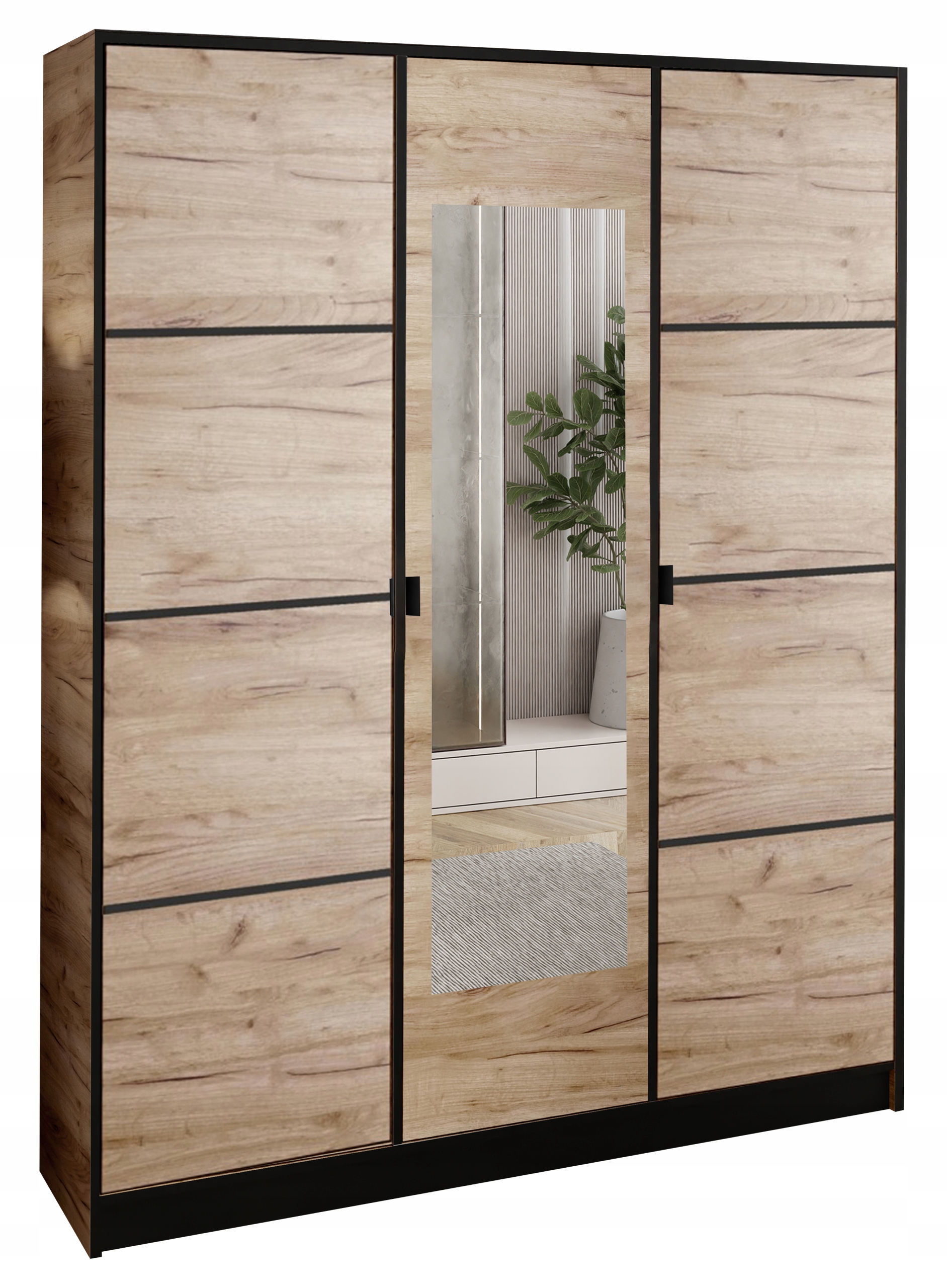 Skříň Lumi 157 3D Dub Craft se zrcadlem dior Vzor 2 Držák Černá