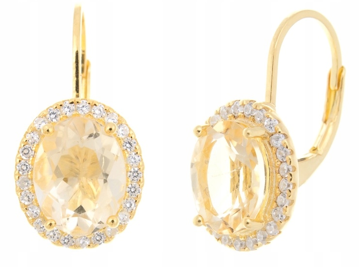 Závěsné Stříbrné Náušnice Markýzy Pozlacené Přírodním Citronem