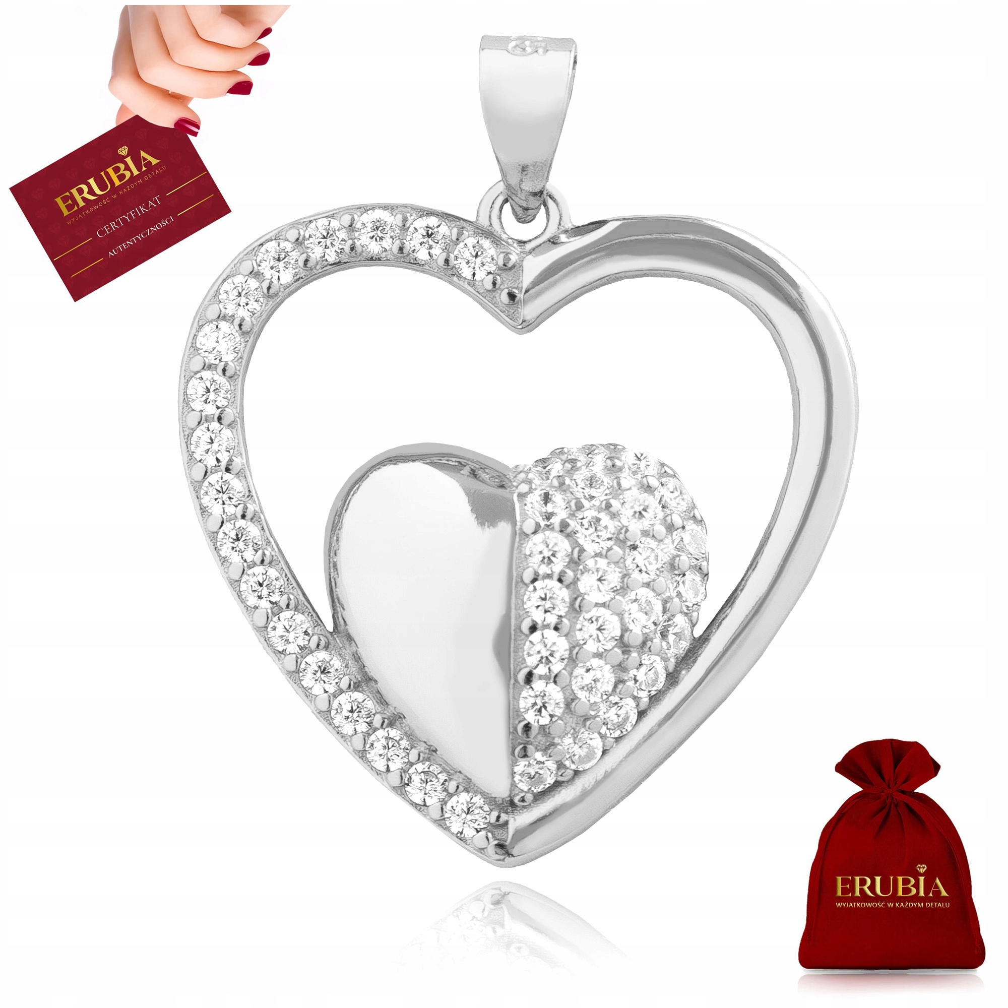 Stříbrný Dámský Přívěsek Srdce V Srdci Zirkony, Stříbro O Ryzosti 925 Dárek