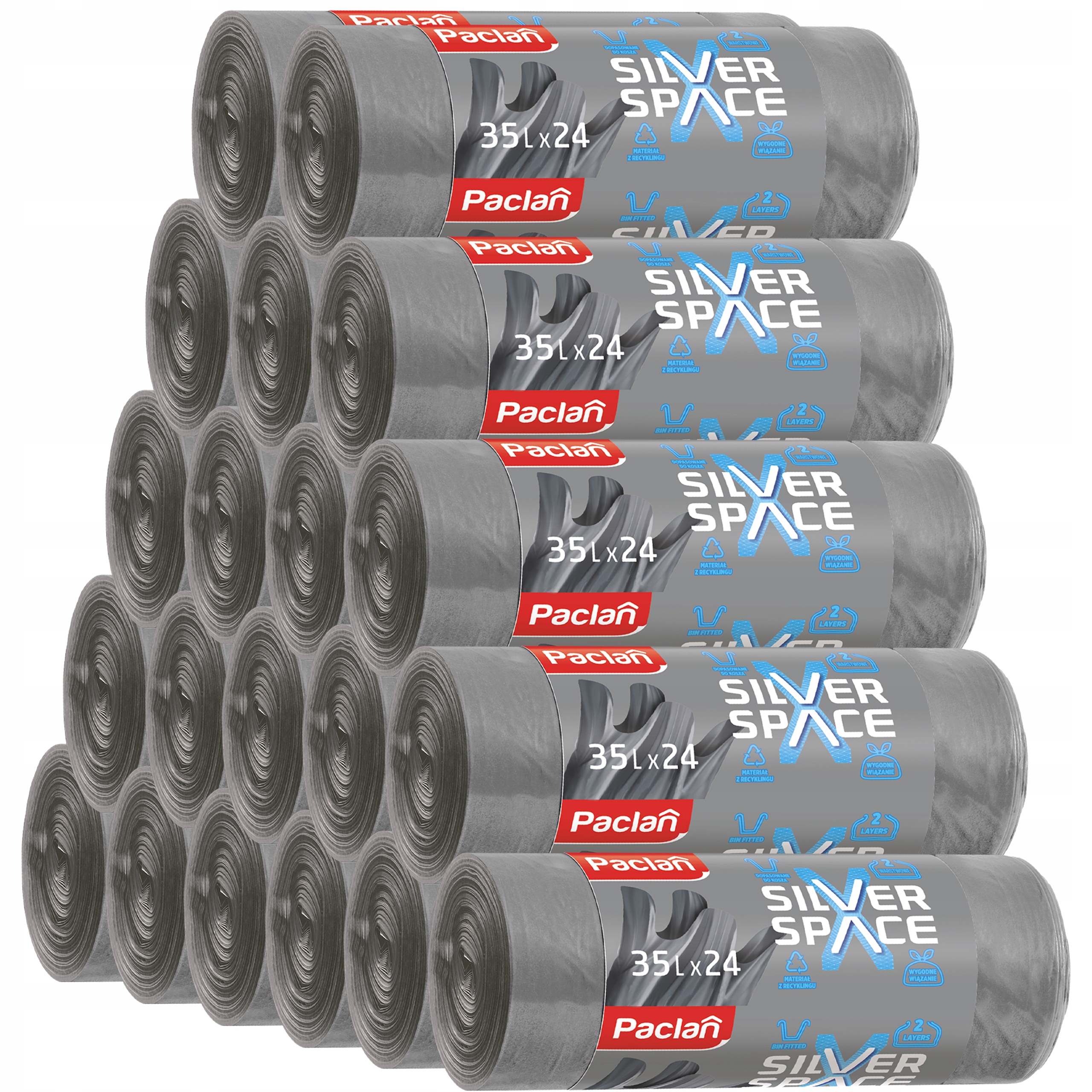 Levně Silné pytle na odpadky 35L Paclan Silver Space Odolné elastické 480ks