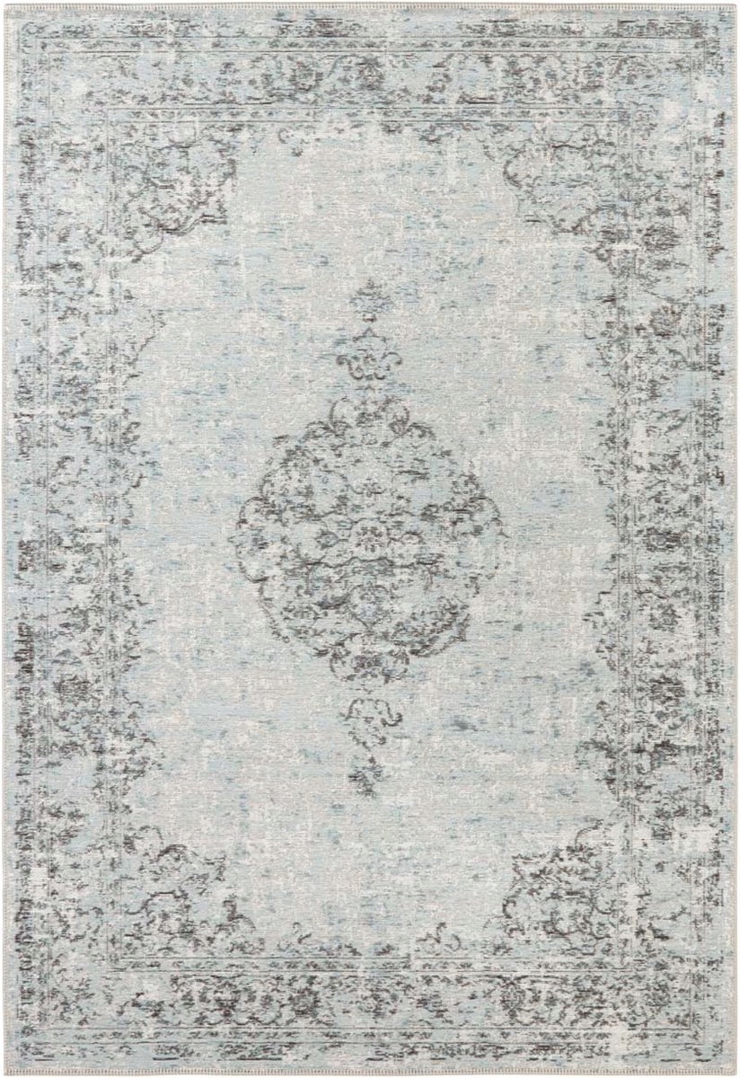 Koberec na terasu 160 x 230 cm, plochý tkaný, typu sisal, krémově modrý